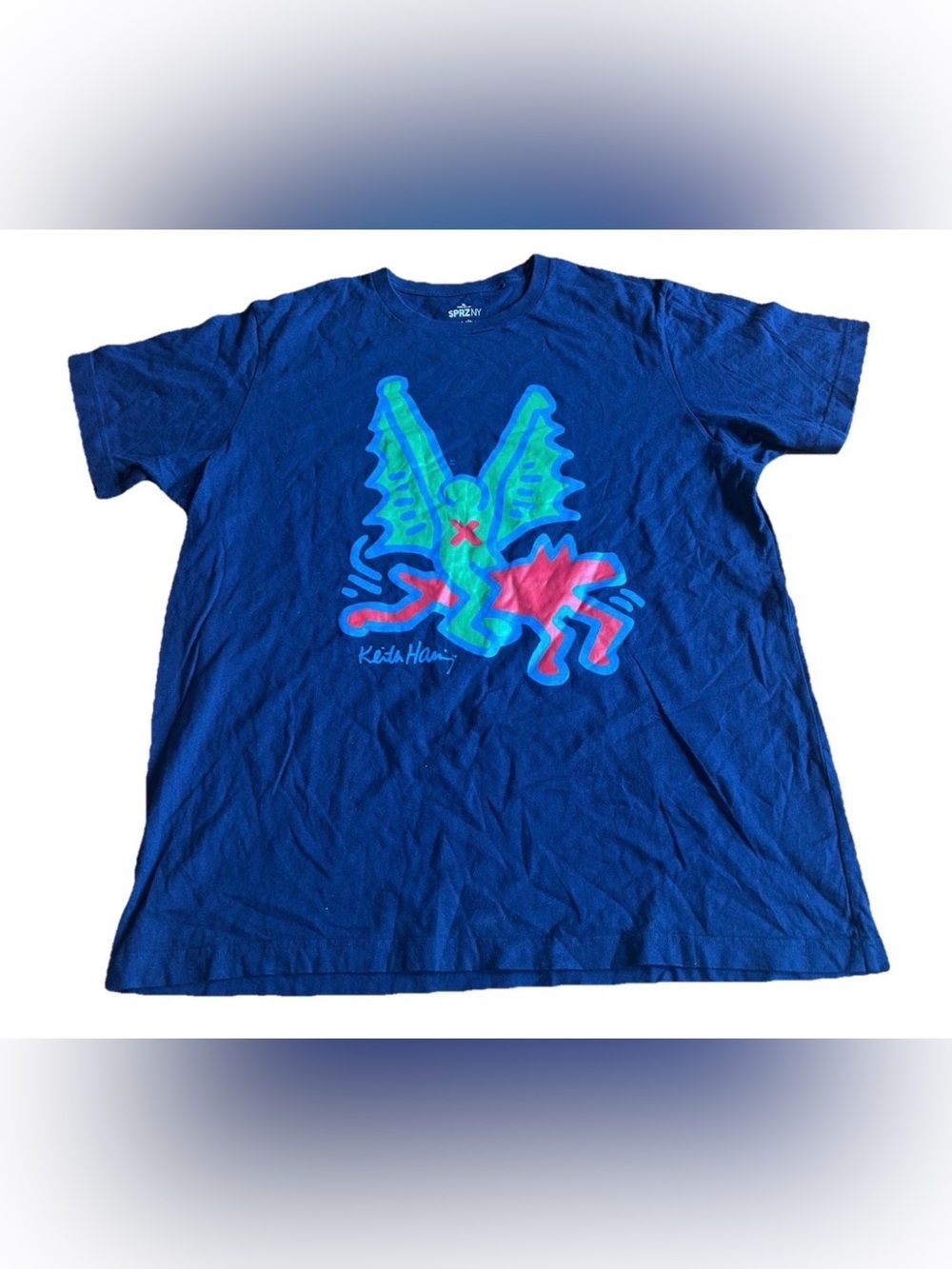 Uniqlo SPRZ NY Keith Haring T-Shirt Mens XL Blue Graphic Art Short Sleeve